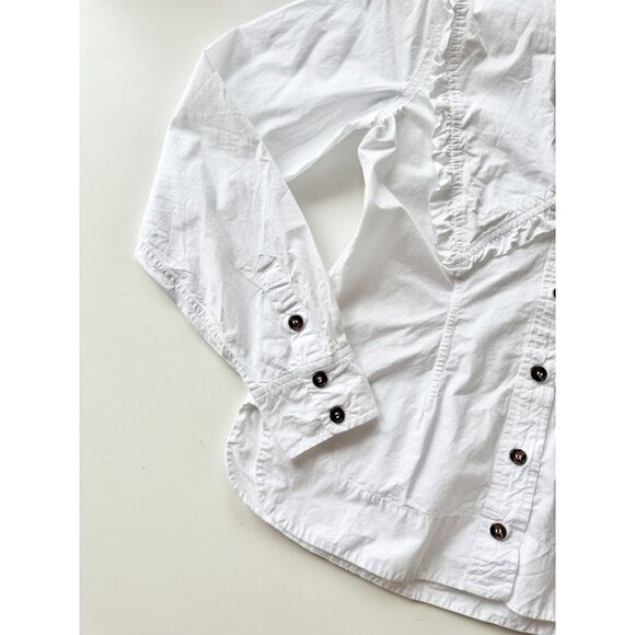 GANNI White Cotton Poplin V-Neck Frill Collar Button Up Shirt Blouse, Size 32/0 - Picture 10 of 16